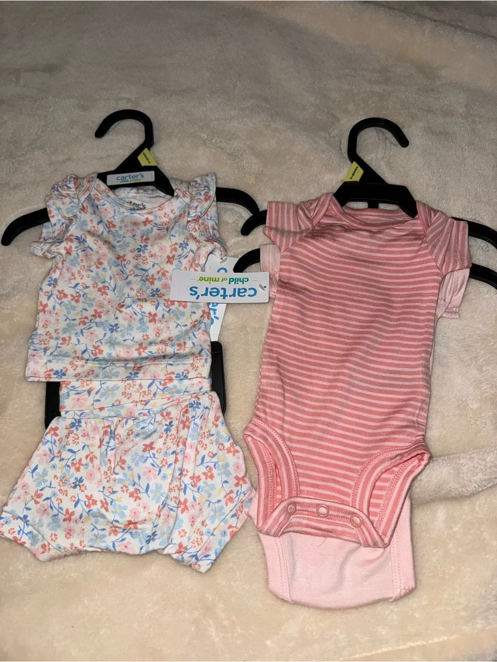 Carter's Pink Striped and Pastel Floral Baby One-Piece Duo